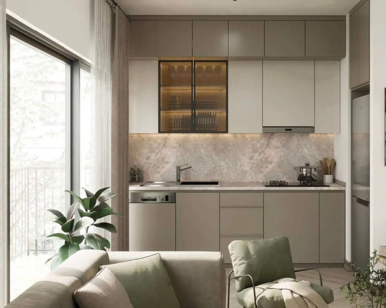 Open kitchen and living area