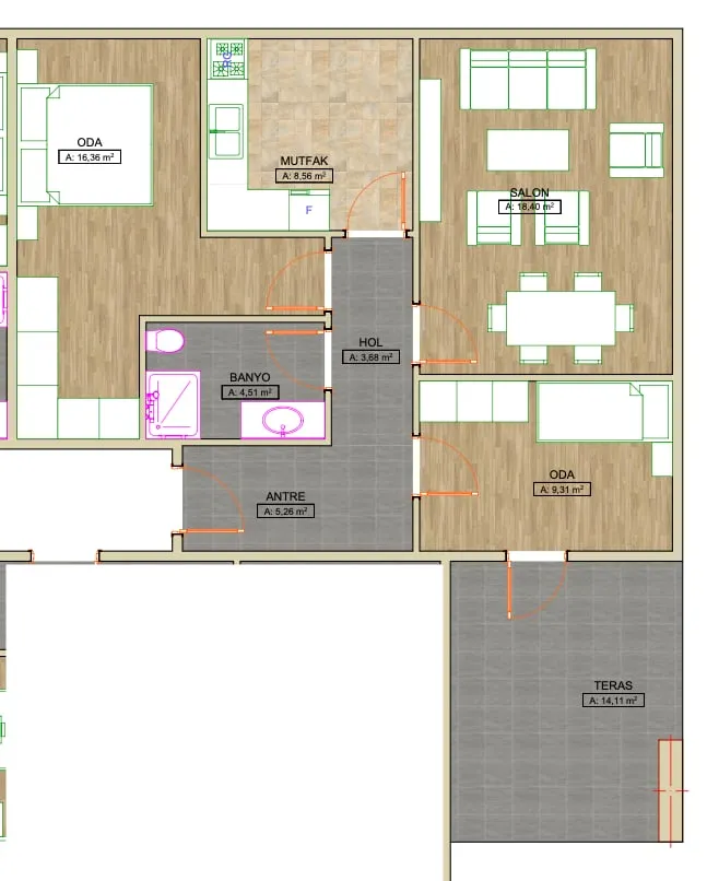 Sedir Residences — Sedir Residences — 2+1 garden apartment plan